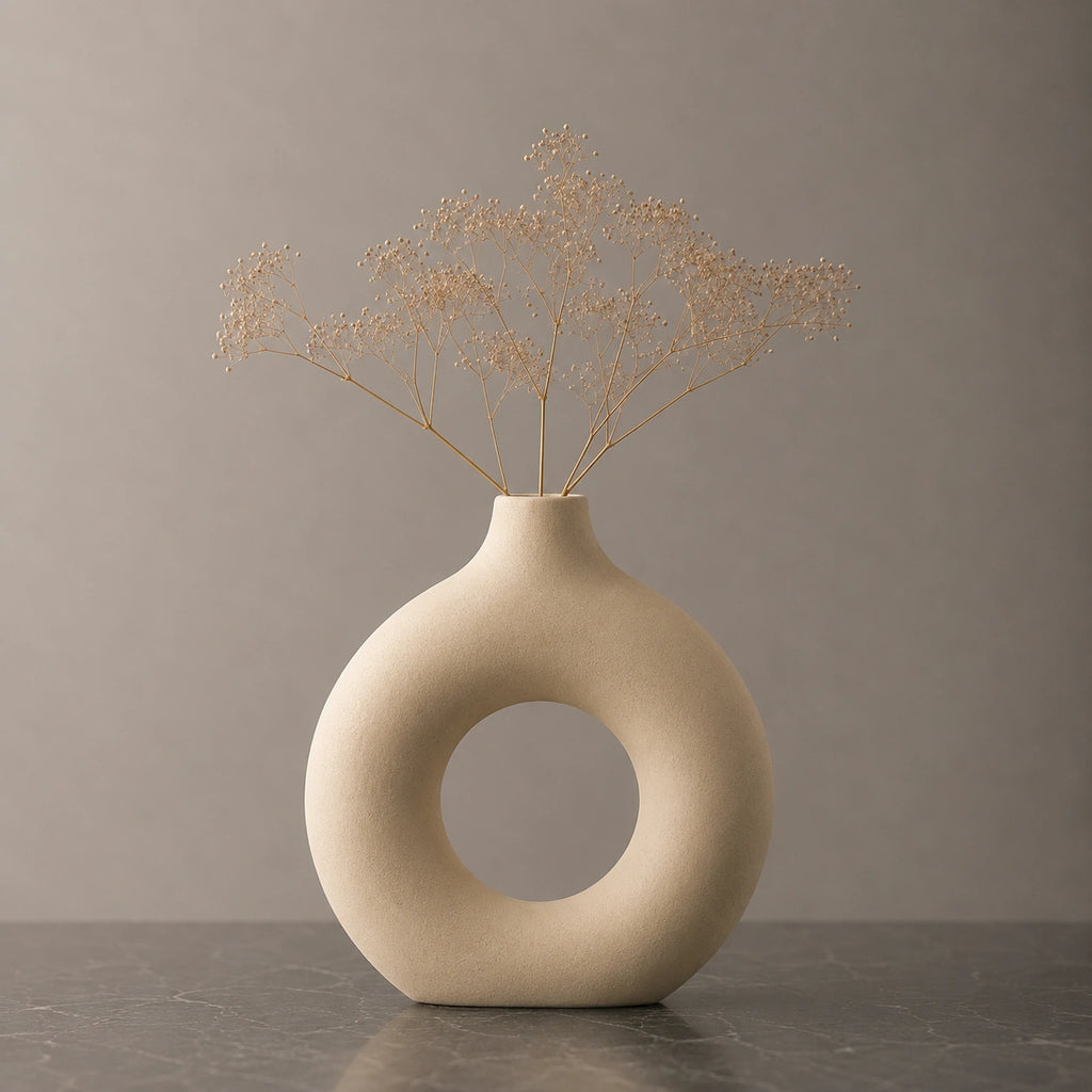 Mini vase en céramique beige - design rond, Lyora