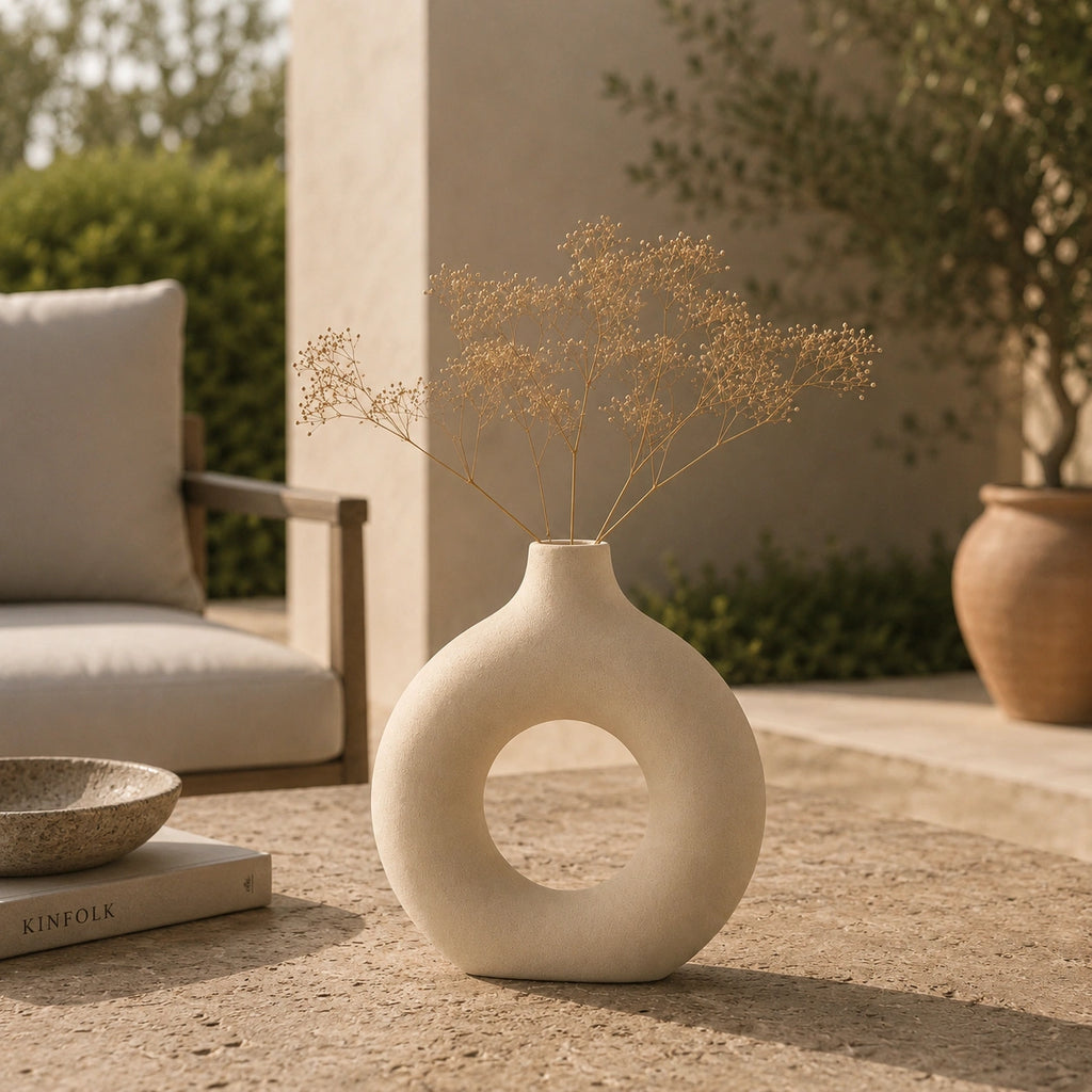 Mini vase en céramique beige - design rond, Lyora