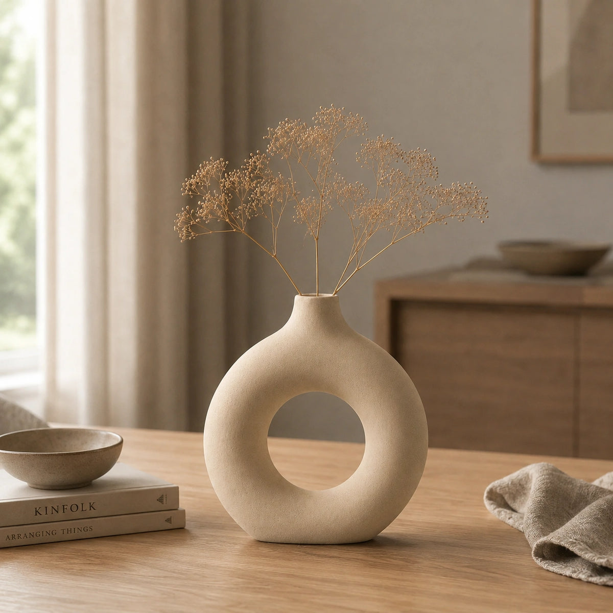 Mini vase en céramique beige - design rond, Lyora