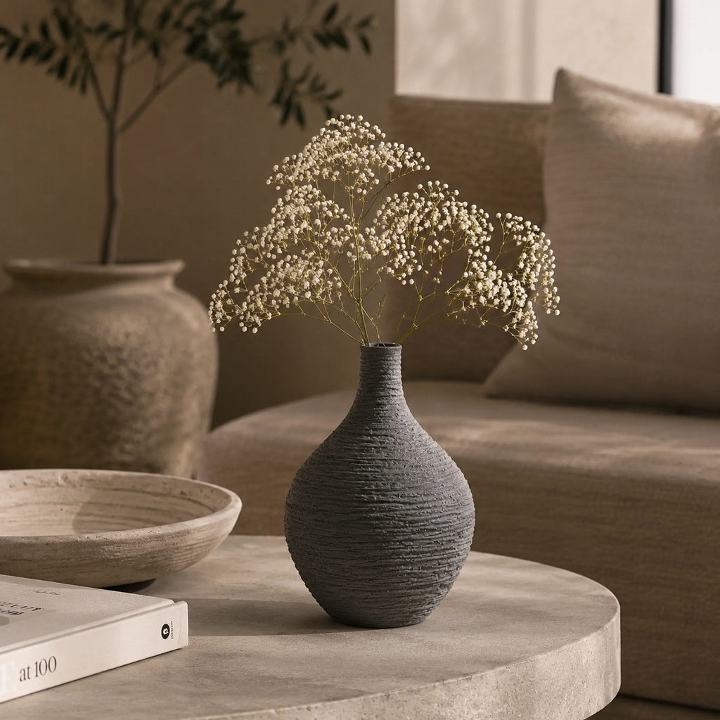 Grand vase en céramique gris - Structuré Rond, Orphéa