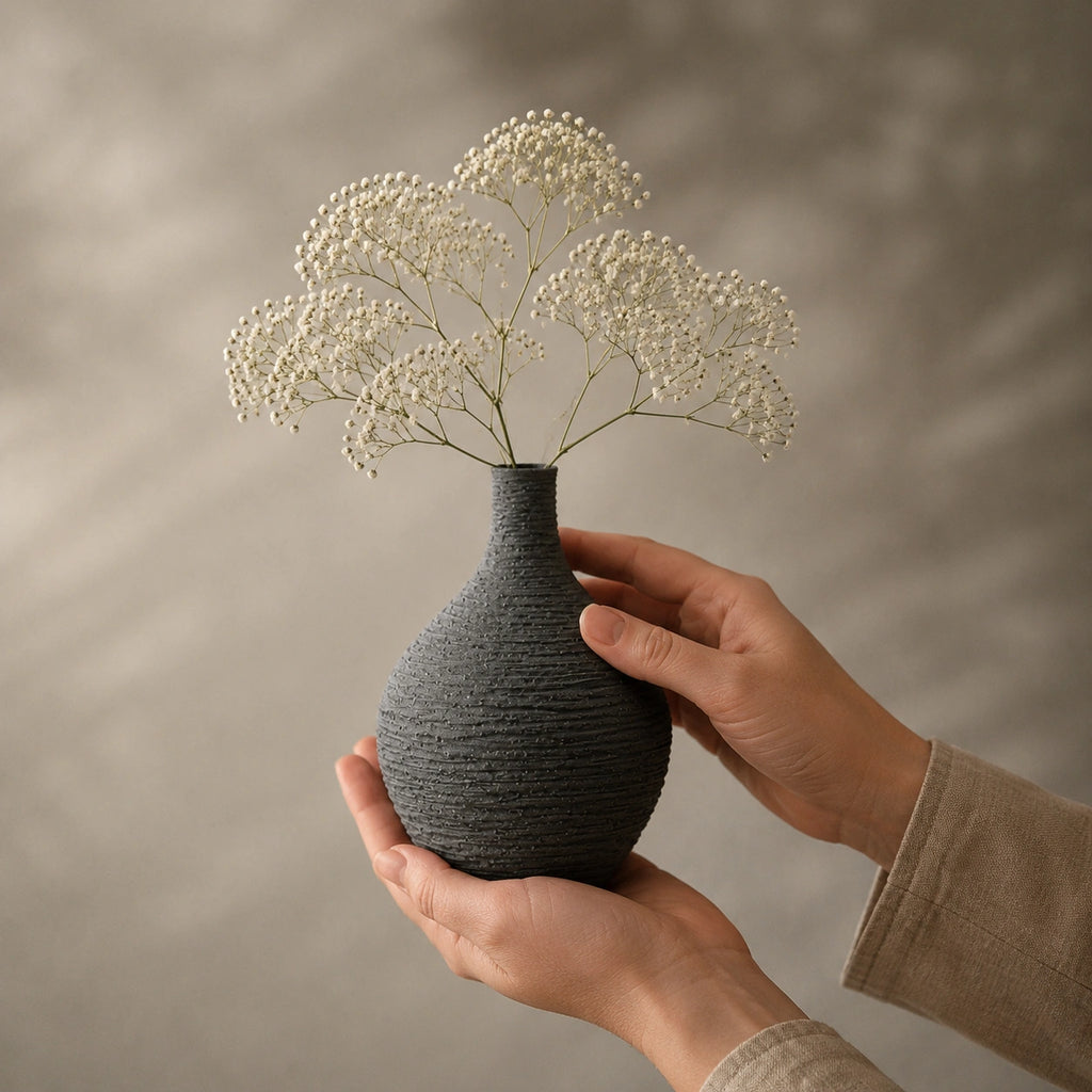 Grand vase en céramique gris - Structuré Rond, Orphéa