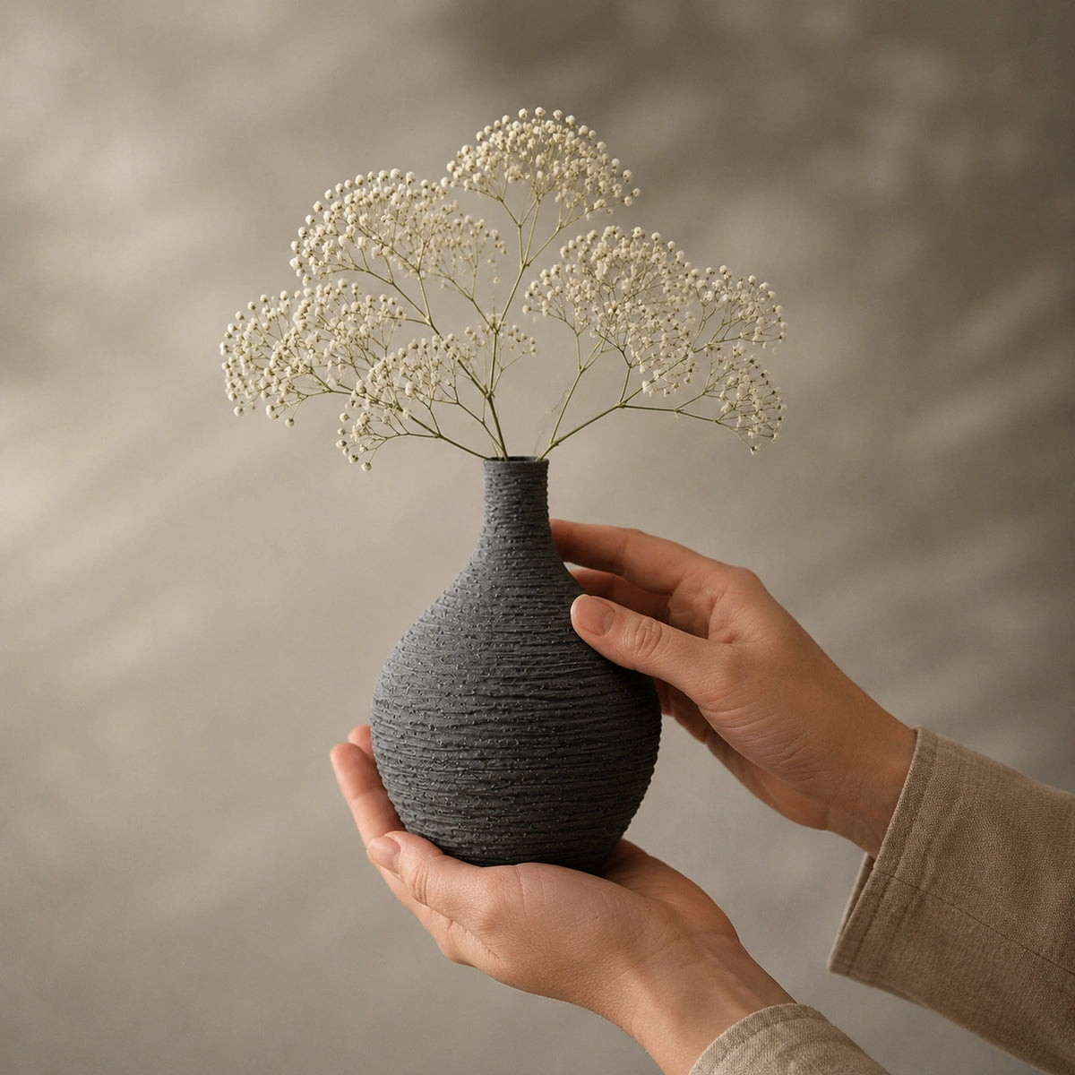 Grand vase en céramique gris - Structuré Rond, Orphéa