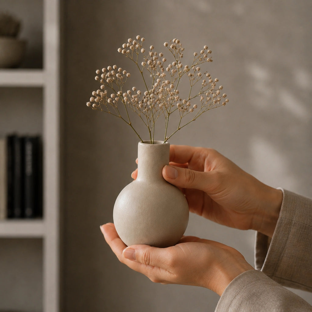 Petit vase en céramique rond - design, beige, Morini