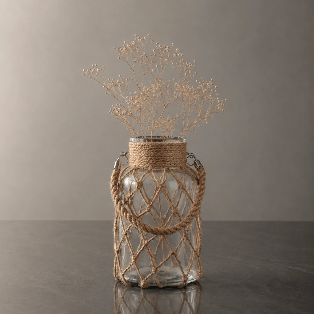 Vase en verre - Corde en chanvre tressée, Théa
