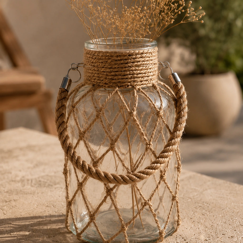 Vase en verre - Corde en chanvre tressée, Théa