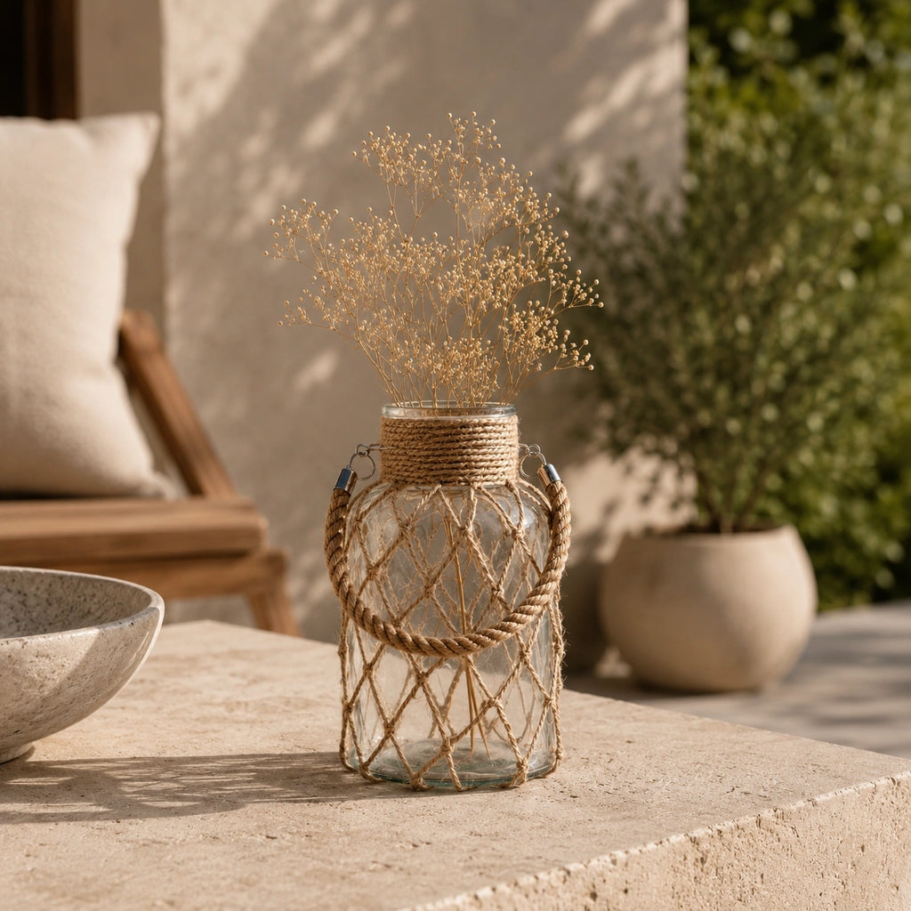 Vase en verre - Corde en chanvre tressée, Théa