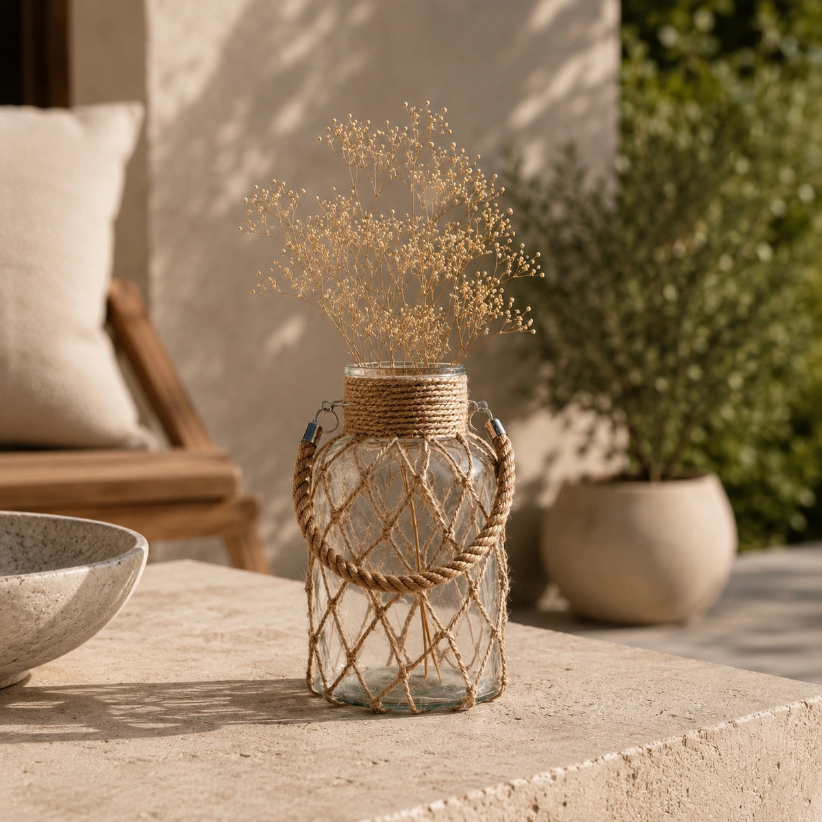 Vase en verre - Corde en chanvre tressée, Théa