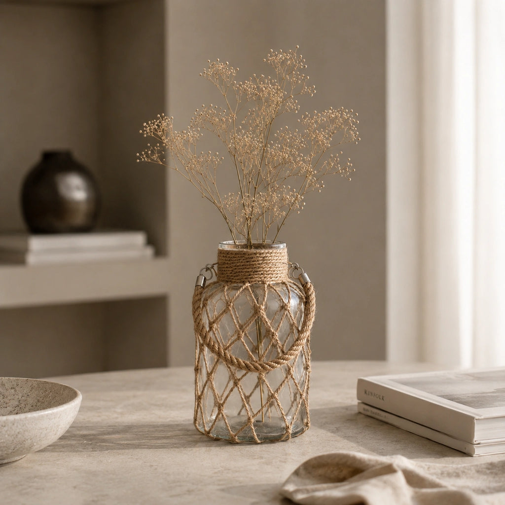 Vase en verre - Corde en chanvre tressée, Théa