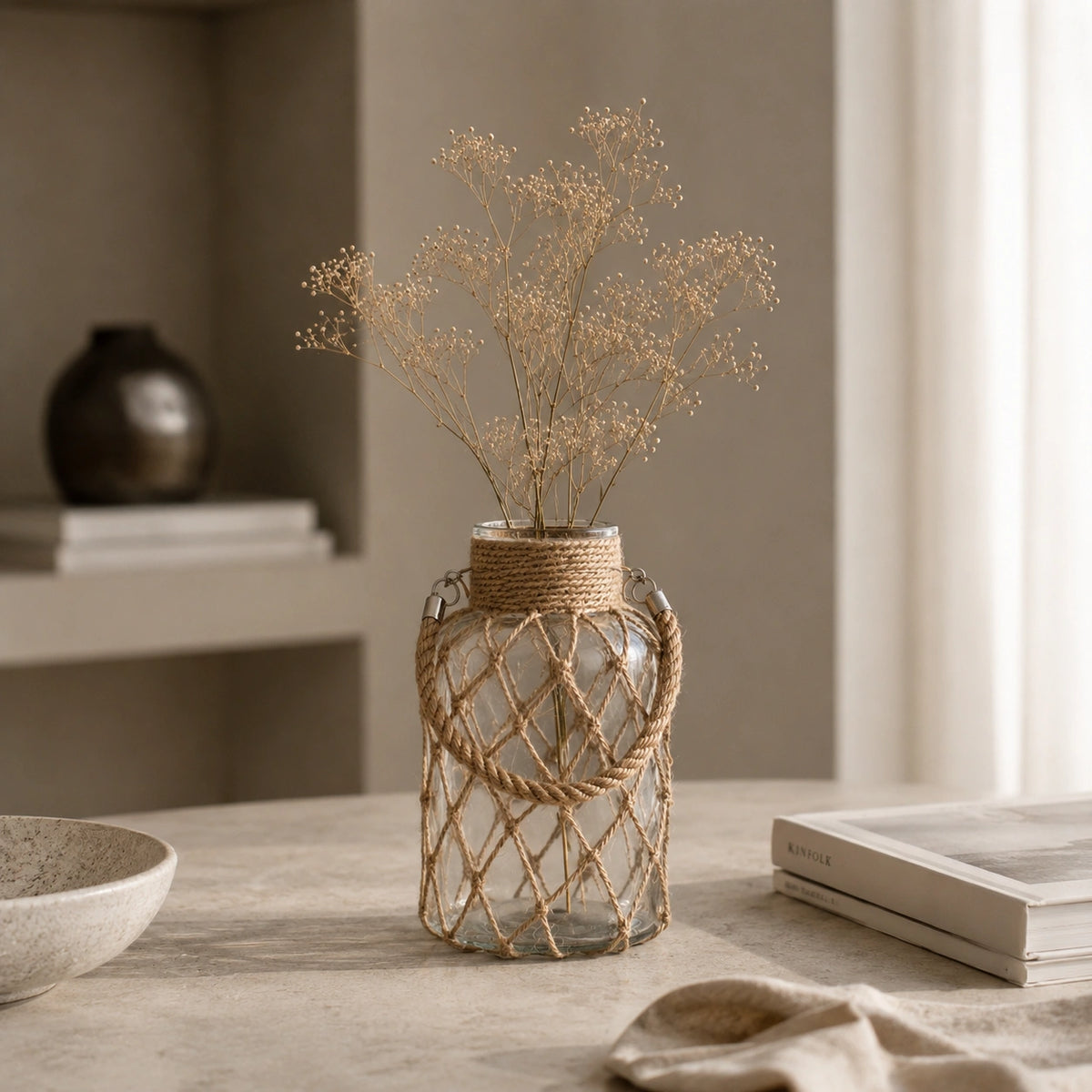 Vase en verre - Corde en chanvre tressée, Théa