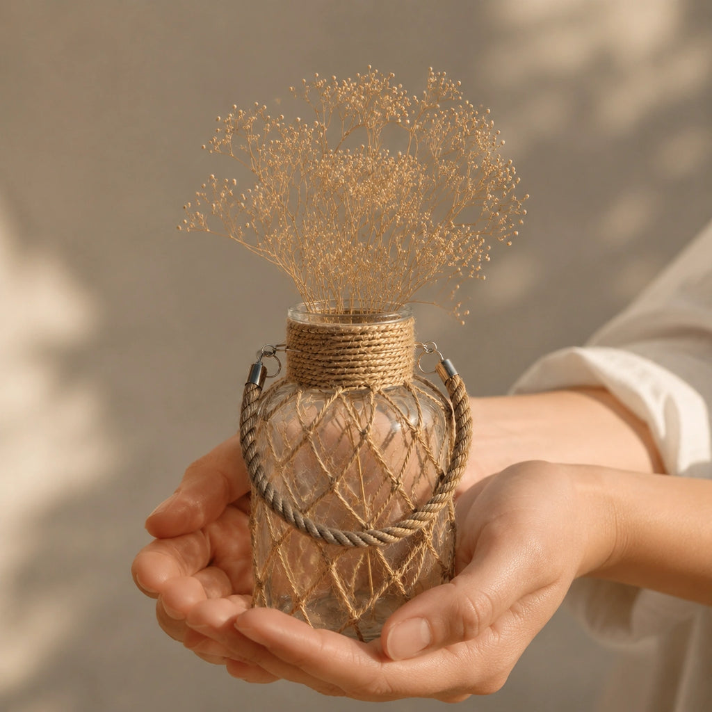 Vase en verre - Corde en chanvre tressée, Théa