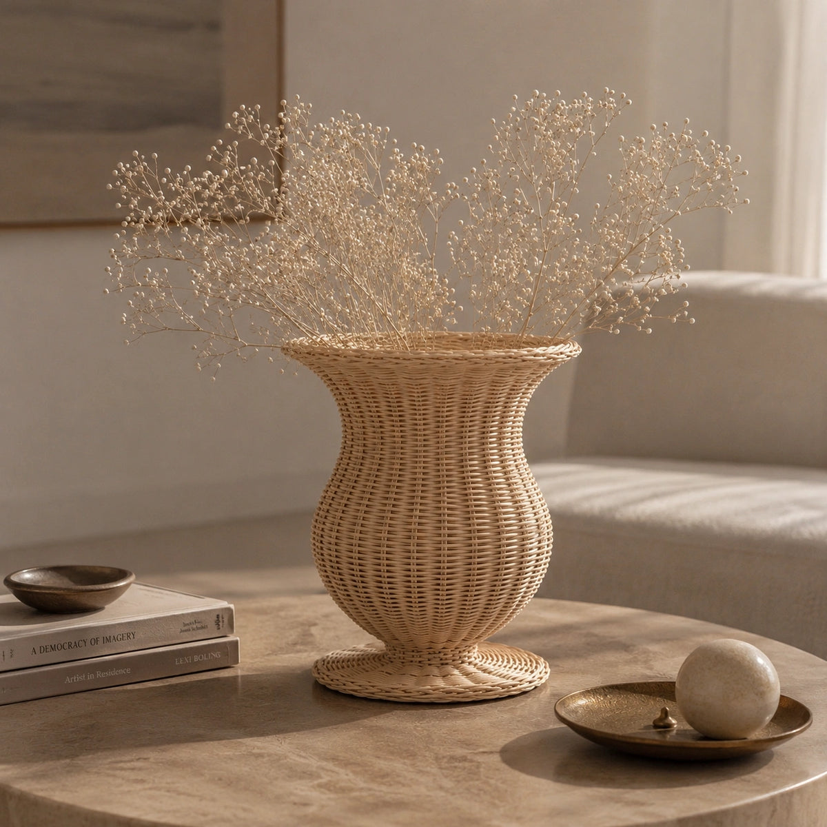 Grand vase en rotin - Artisanal, Maor