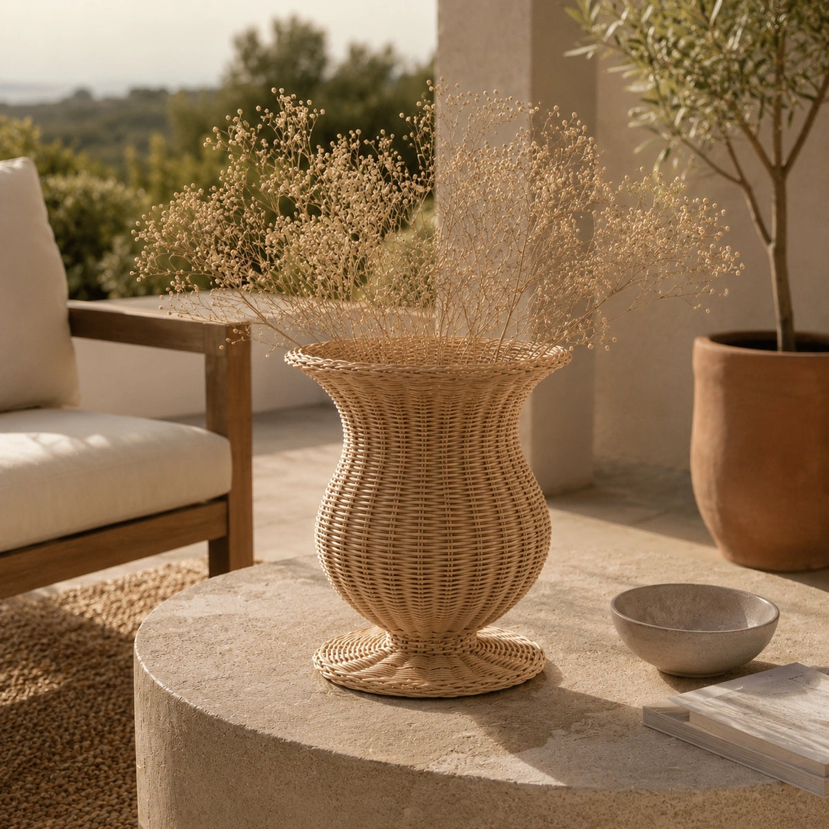 Grand vase en rotin - Artisanal, Maor