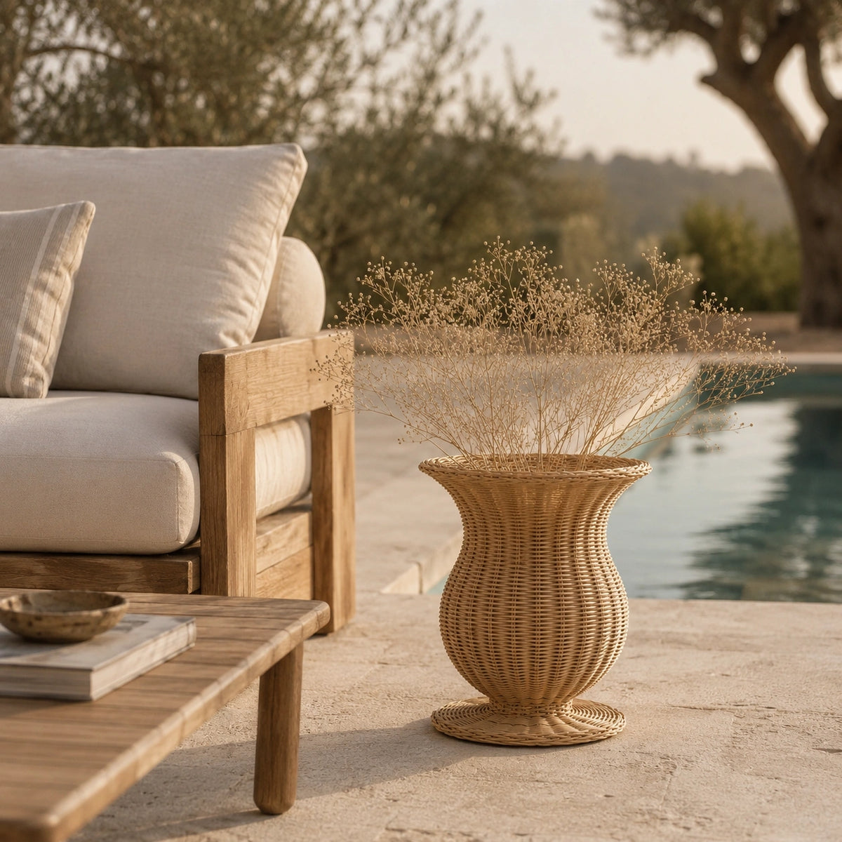 Grand vase en rotin - Artisanal, Maor