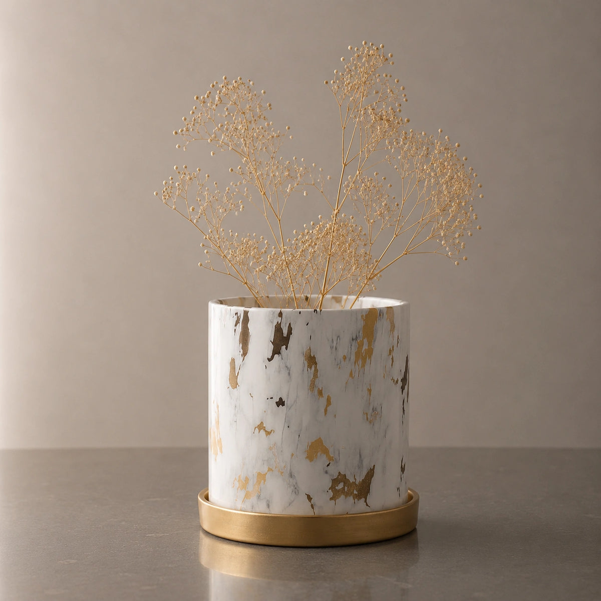 Grand vase en céramique blanc - effet Or, Minimaliste, Néris