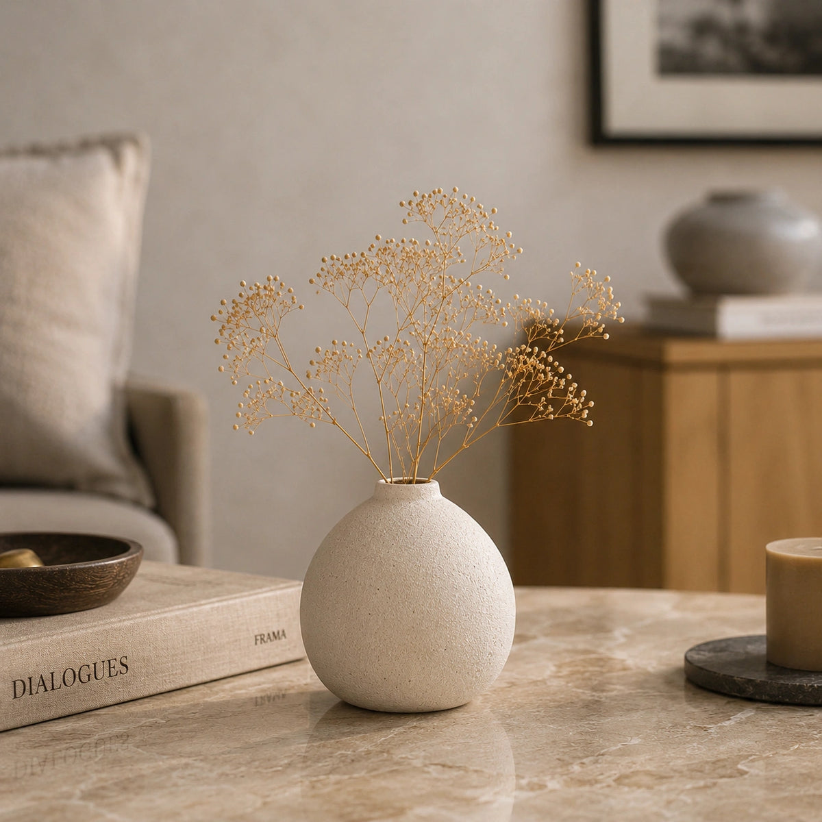 Petit vase en céramique beige - Rond, Alio