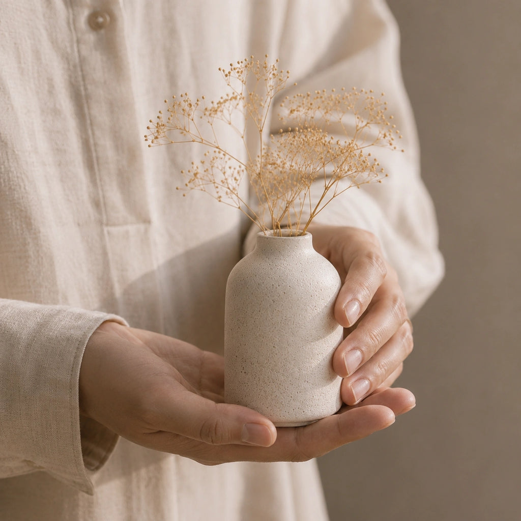 Petit vase en céramique beige - Rond, Alio