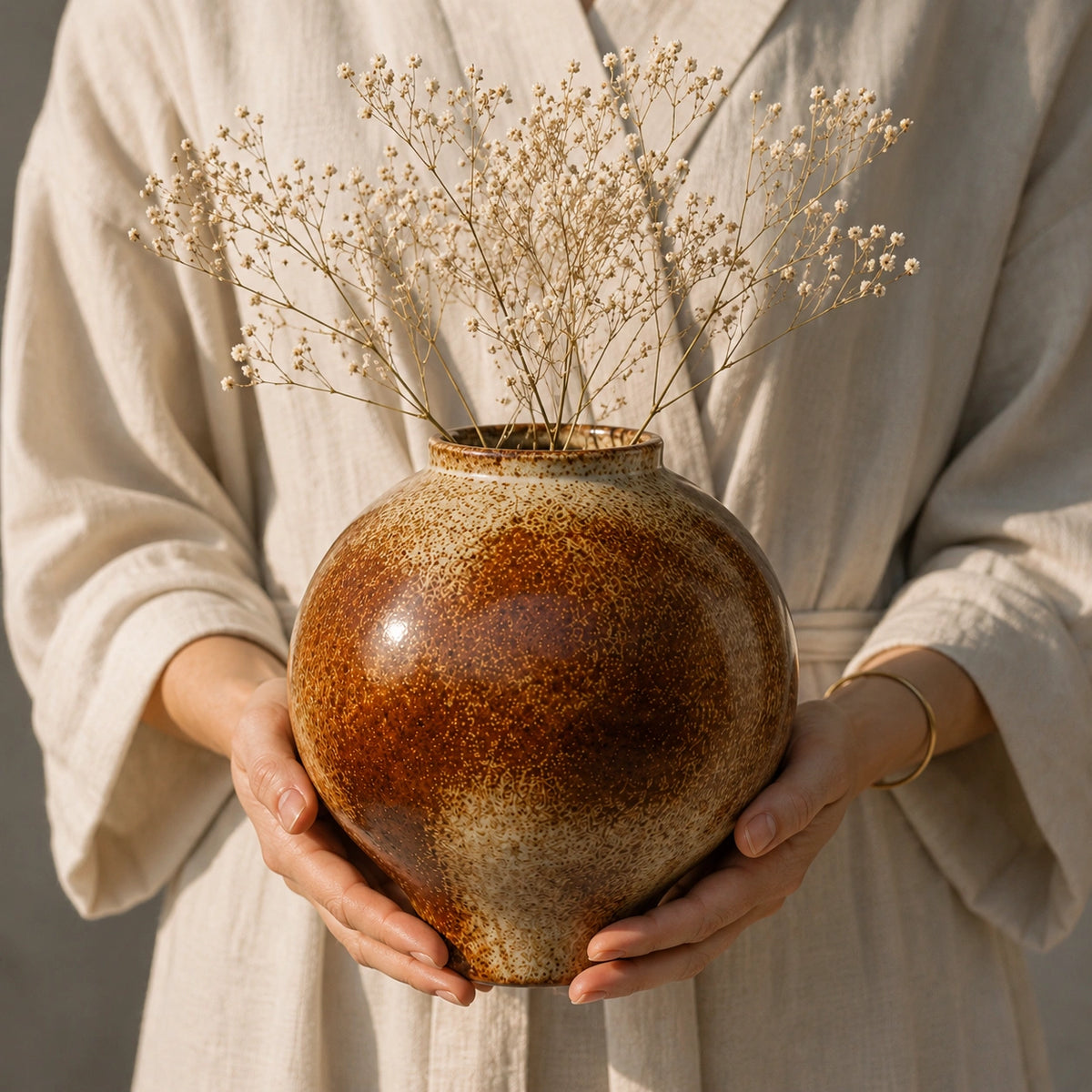 Grand vase en céramique chinois - Marron , Calys