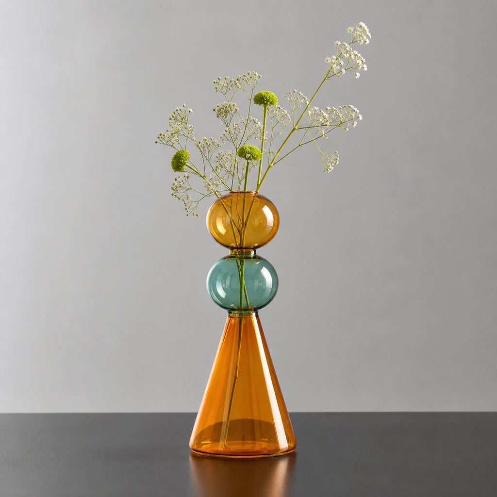 Vase en verre transparent - vert et orange, Vero