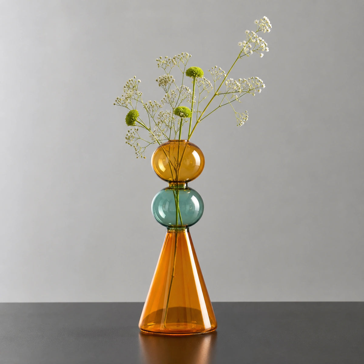 Vase en verre transparent - vert et orange, Vero