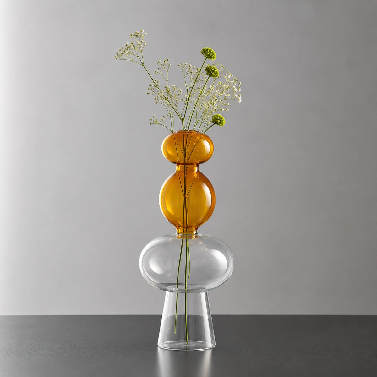 Vase en verre transparent - vert et orange, Vero