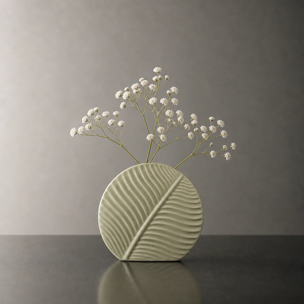 Vase en céramique - design feuille verte, Iris