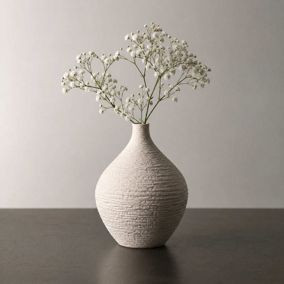 Grand vase en céramique Beige - Structuré Rond, Orphéa