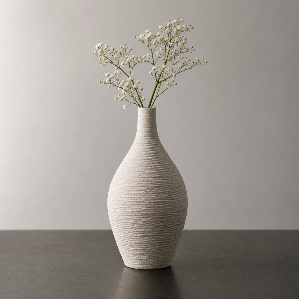Grand vase en céramique Beige - Structuré Rond, Orphéa