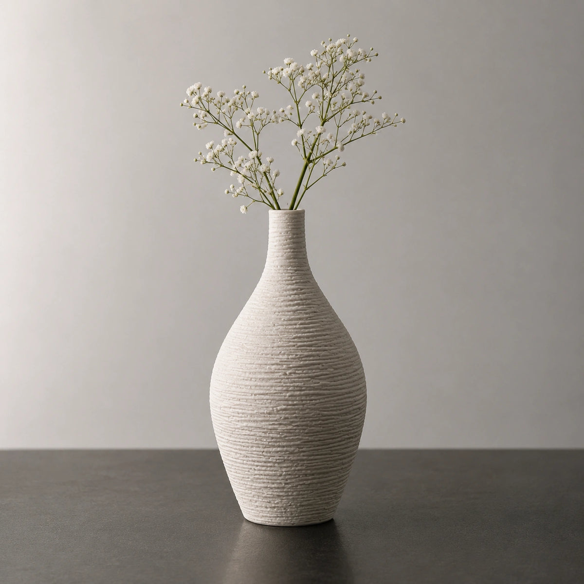 Grand vase en céramique Beige - Structuré Rond, Orphéa