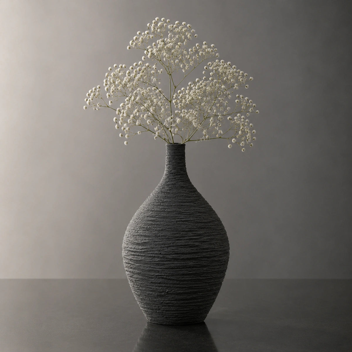 Grand vase en céramique gris - Structuré Rond, Orphéa