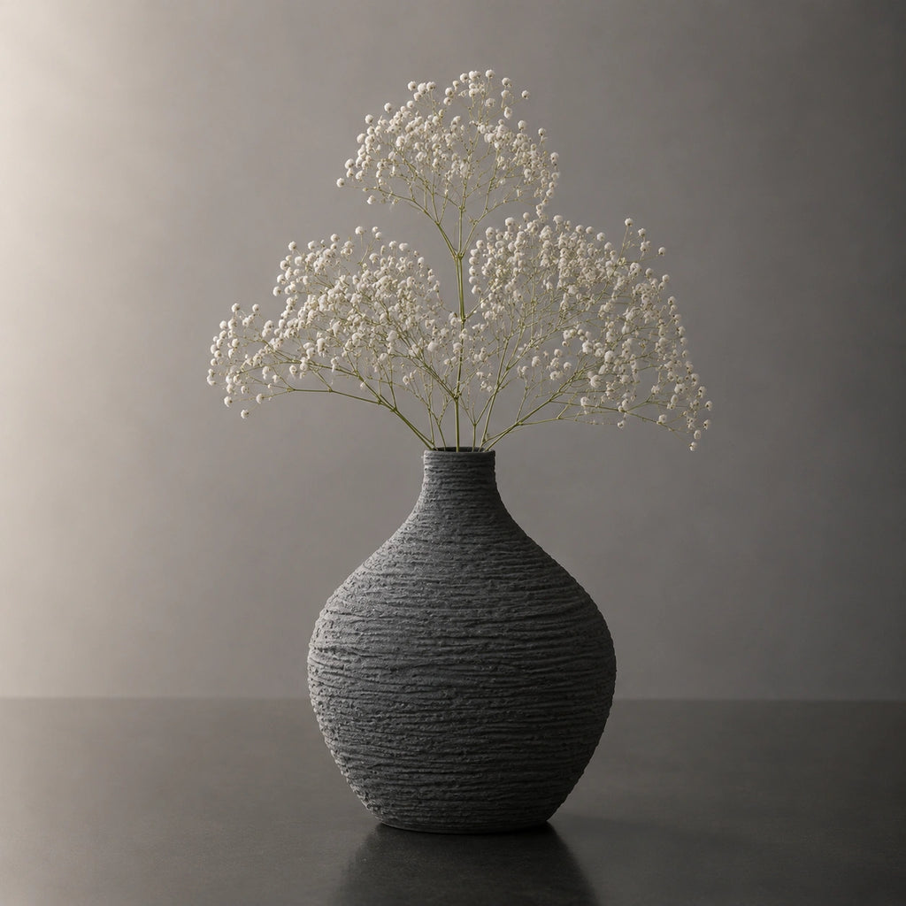 Grand vase en céramique gris - Structuré Rond, Orphéa