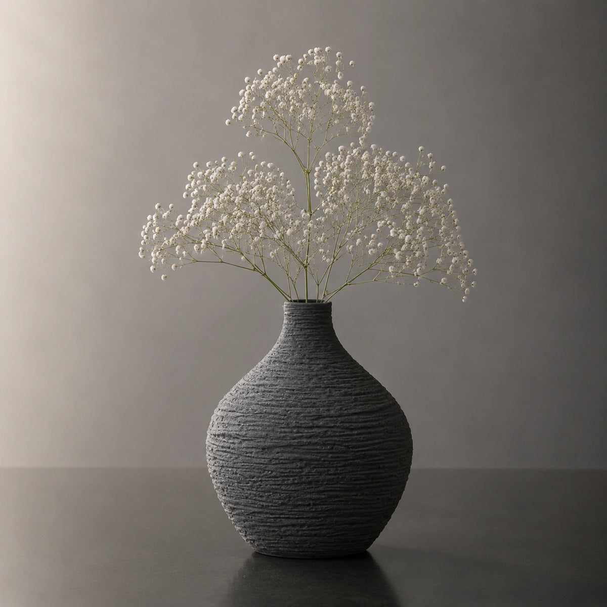Grand vase en céramique gris - Structuré Rond, Orphéa
