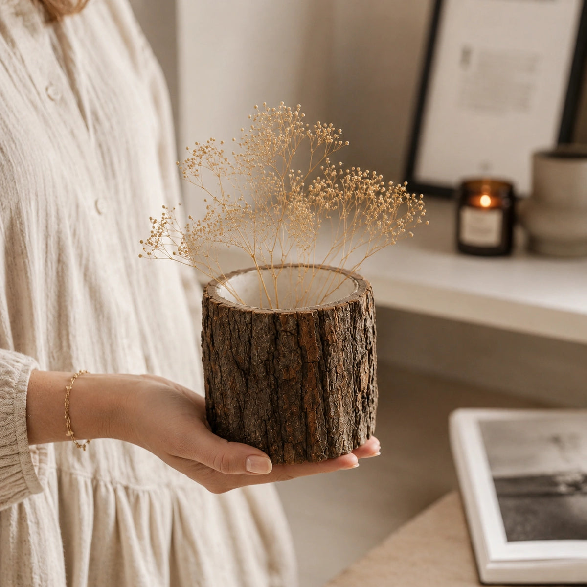 Vase original en bois - bûche de saisons, Aelys