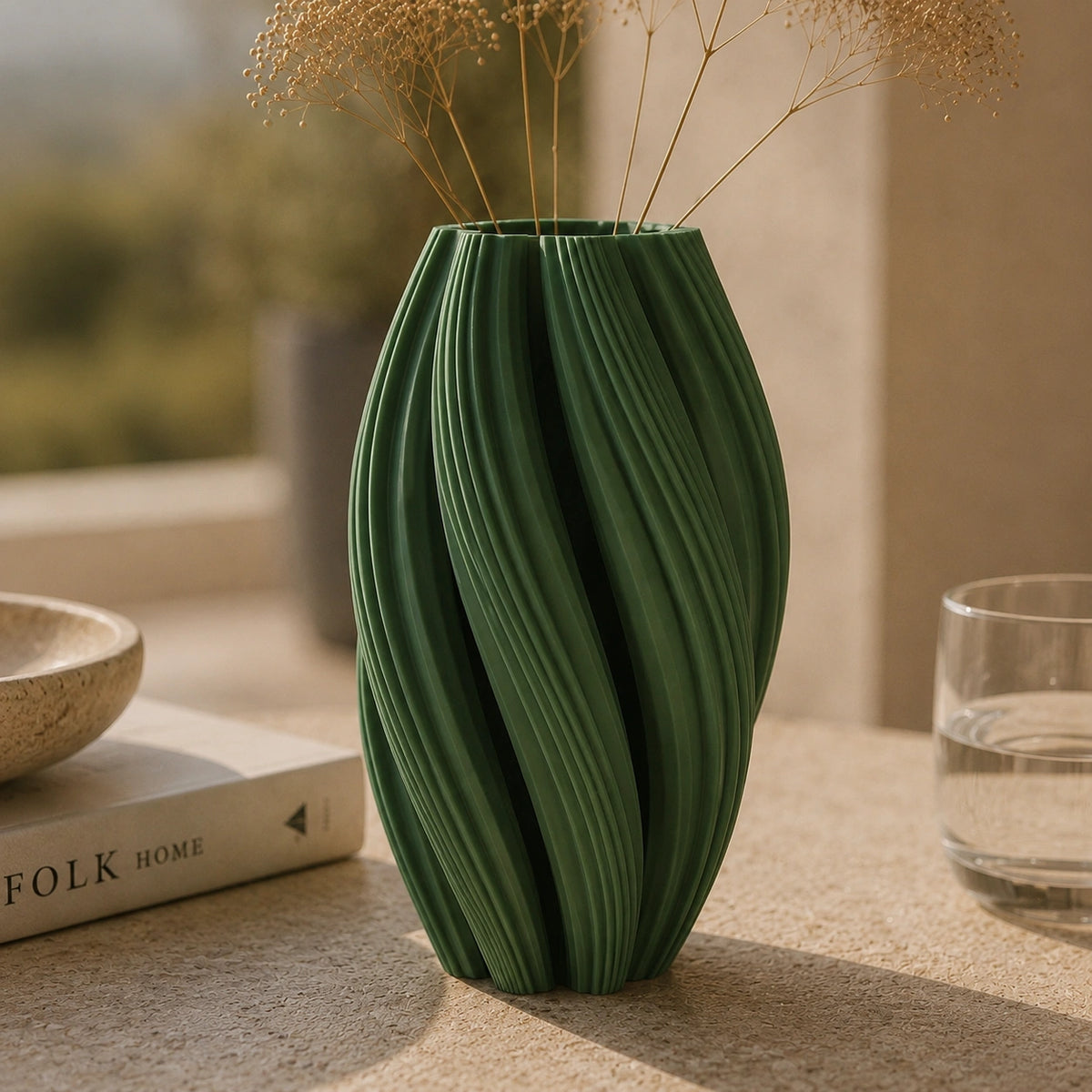 Grand Vase en plastique vert - Tourbillons d'élégance, Noma